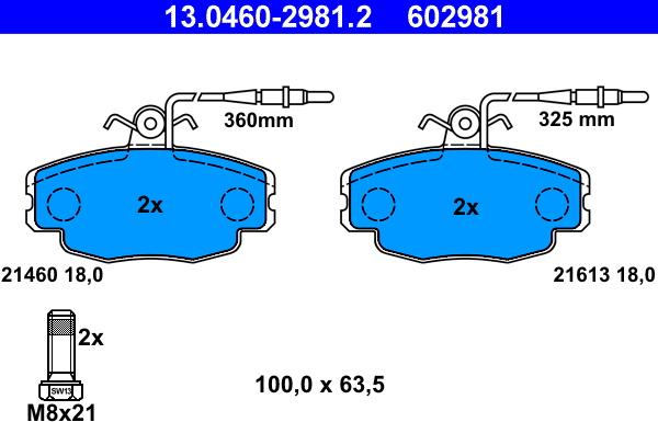 ATE 13.0460-2981.2 - Тормозные колодки, дисковые, комплект autospares.lv