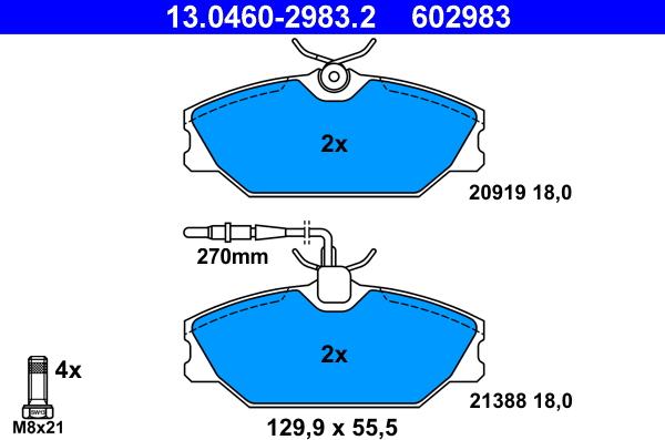 ATE 13.0460-2983.2 - Тормозные колодки, дисковые, комплект autospares.lv