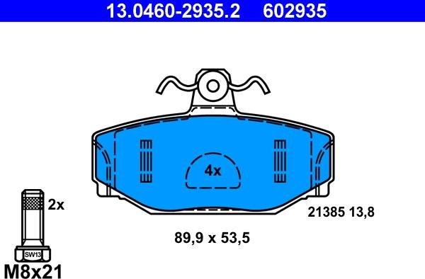 ATE 13.0460-2935.2 - Тормозные колодки, дисковые, комплект autospares.lv