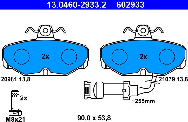 ATE 13.0460-2933.2 - Тормозные колодки, дисковые, комплект autospares.lv