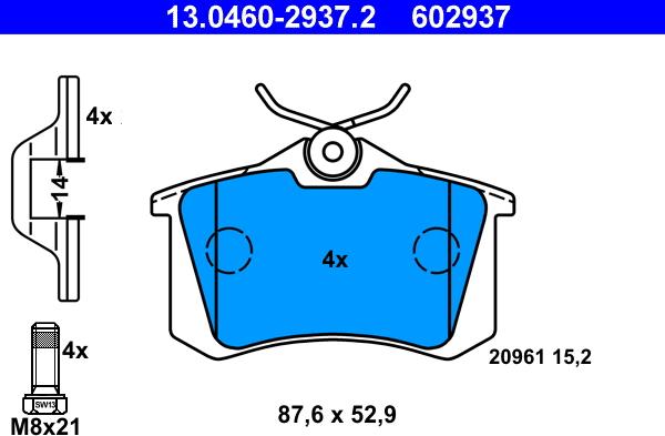 ATE 13.0460-2937.2 - Тормозные колодки, дисковые, комплект autospares.lv