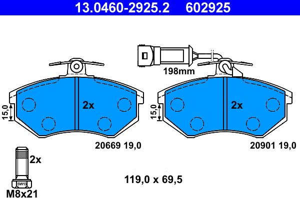 ATE 13.0460-2925.2 - Тормозные колодки, дисковые, комплект autospares.lv