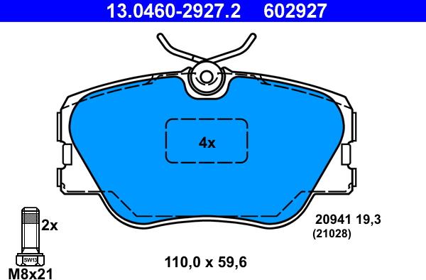 ATE 13.0460-2927.2 - Тормозные колодки, дисковые, комплект autospares.lv