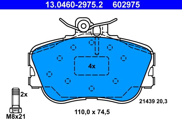 ATE 13.0460-2975.2 - Тормозные колодки, дисковые, комплект autospares.lv