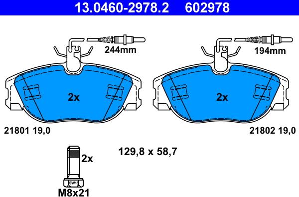 ATE 13.0460-2978.2 - Тормозные колодки, дисковые, комплект autospares.lv