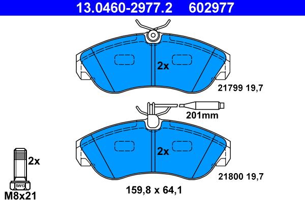 ATE 13.0460-2977.2 - Тормозные колодки, дисковые, комплект autospares.lv