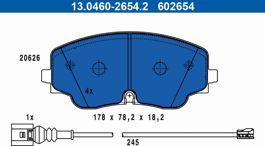 ATE 13.0460-2654.2 - Тормозные колодки, дисковые, комплект autospares.lv