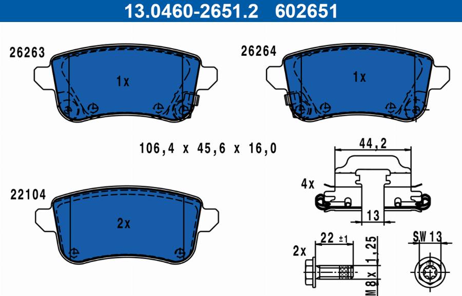 ATE 13.0460-2651.2 - Тормозные колодки, дисковые, комплект autospares.lv