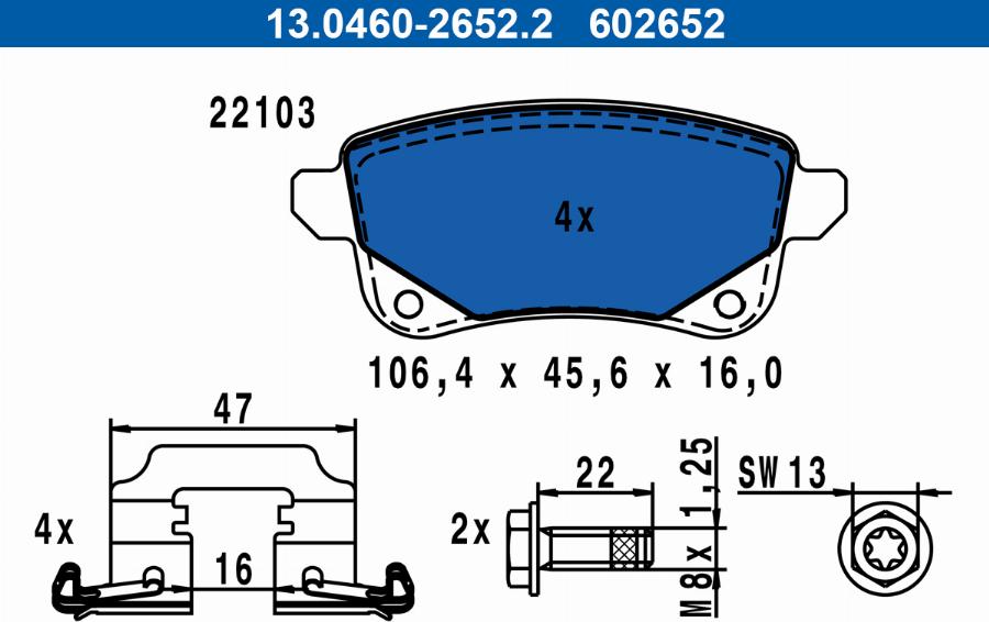 ATE 13.0460-2652.2 - Тормозные колодки, дисковые, комплект autospares.lv