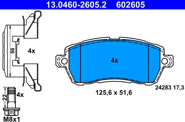 ATE 13.0460-2605.2 - Тормозные колодки, дисковые, комплект autospares.lv