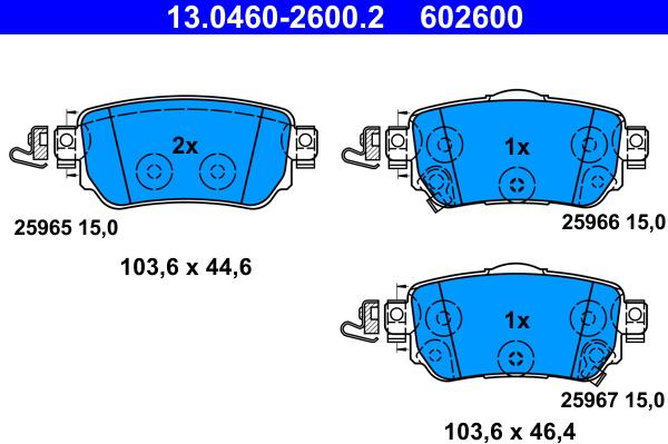 ATE 13.0460-2600.2 - Тормозные колодки, дисковые, комплект autospares.lv