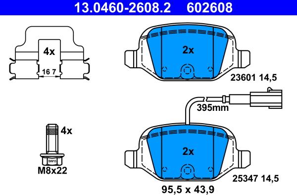 ATE 13.0460-2608.2 - Тормозные колодки, дисковые, комплект autospares.lv