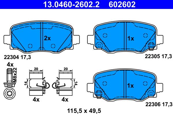 ATE 13.0460-2602.2 - Тормозные колодки, дисковые, комплект autospares.lv