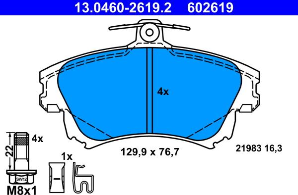 ATE 13.0460-2619.2 - Тормозные колодки, дисковые, комплект autospares.lv