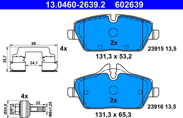 ATE 13.0460-2639.2 - Тормозные колодки, дисковые, комплект autospares.lv