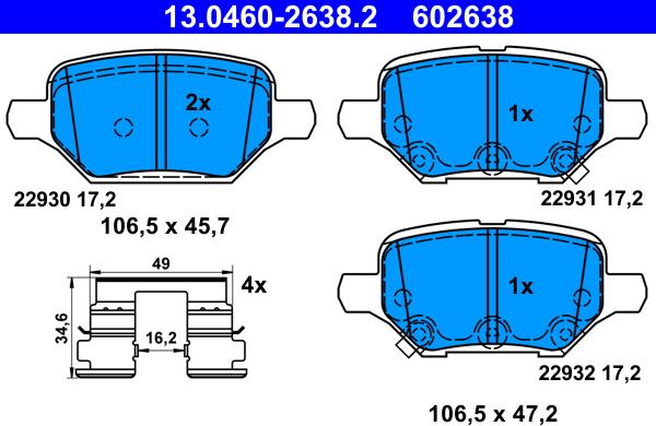 ATE 13.0460-2638.2 - Тормозные колодки, дисковые, комплект autospares.lv