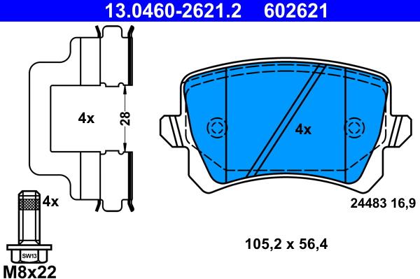 ATE 13.0460-2621.2 - Тормозные колодки, дисковые, комплект autospares.lv