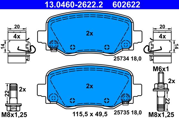 ATE 13.0460-2622.2 - Тормозные колодки, дисковые, комплект autospares.lv