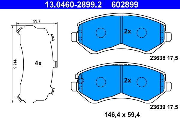 ATE 13.0460-2899.2 - Тормозные колодки, дисковые, комплект autospares.lv