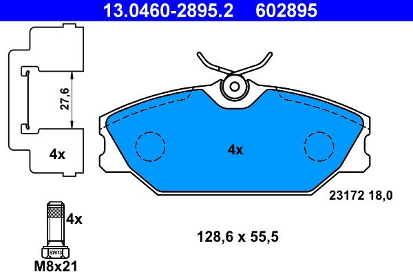 ATE 13.0460-2895.2 - Тормозные колодки, дисковые, комплект autospares.lv