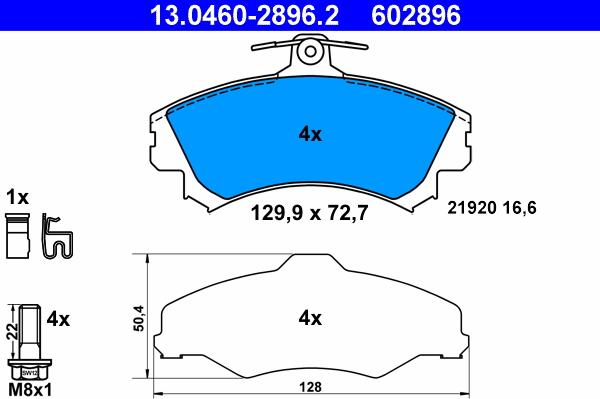 ATE 13.0460-2896.2 - Тормозные колодки, дисковые, комплект autospares.lv