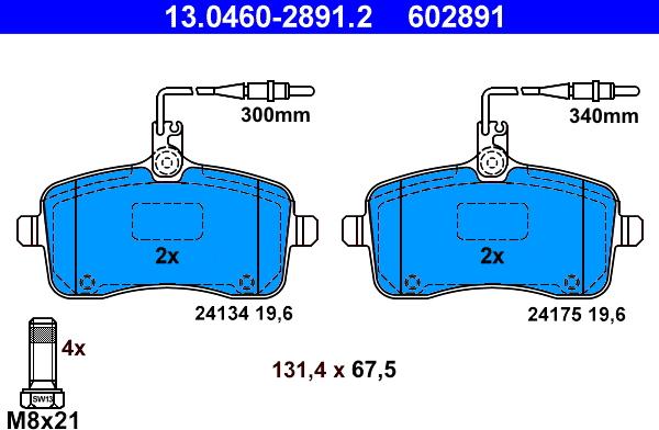 ATE 13.0460-2891.2 - Тормозные колодки, дисковые, комплект autospares.lv