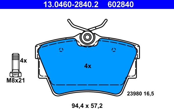 ATE 13.0460-2840.2 - Тормозные колодки, дисковые, комплект autospares.lv