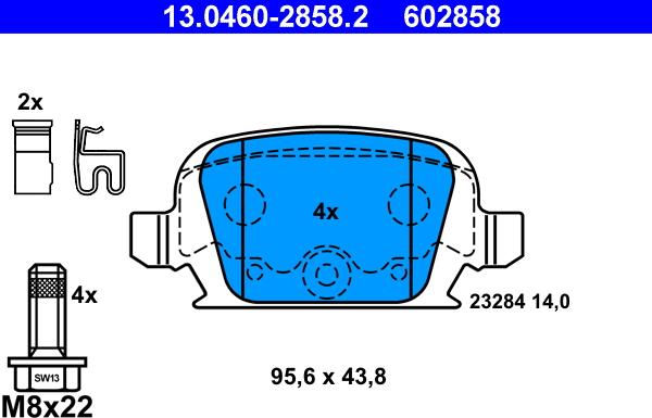 ATE 13.0460-2858.2 - Тормозные колодки, дисковые, комплект autospares.lv