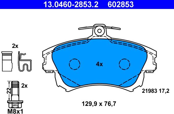 ATE 13.0460-2853.2 - Тормозные колодки, дисковые, комплект autospares.lv