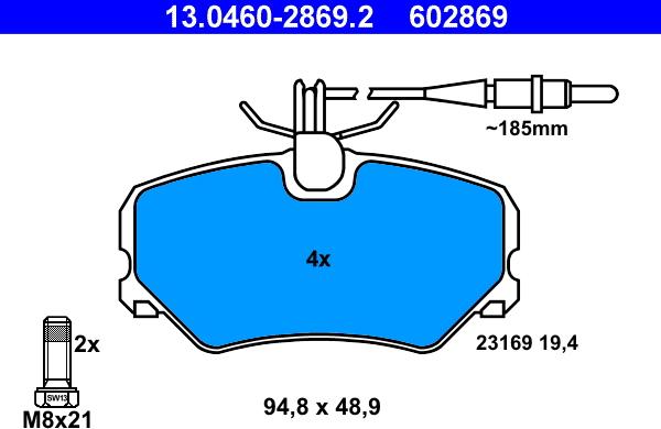 ATE 13.0460-2869.2 - Тормозные колодки, дисковые, комплект autospares.lv