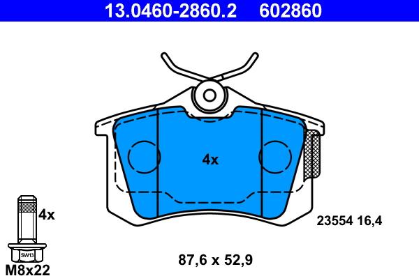 ATE 13.0460-2860.2 - Тормозные колодки, дисковые, комплект autospares.lv