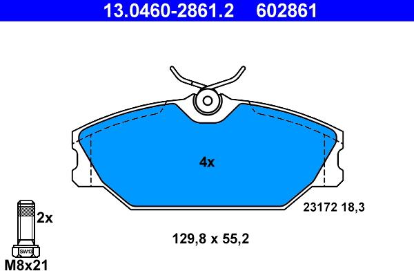 ATE 13.0460-2861.2 - Тормозные колодки, дисковые, комплект autospares.lv