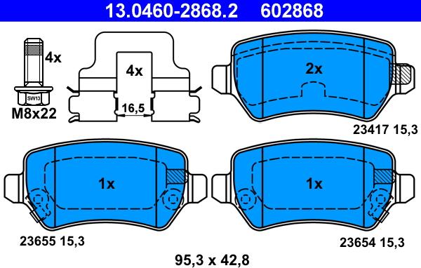 ATE 13.0460-2868.2 - Тормозные колодки, дисковые, комплект autospares.lv