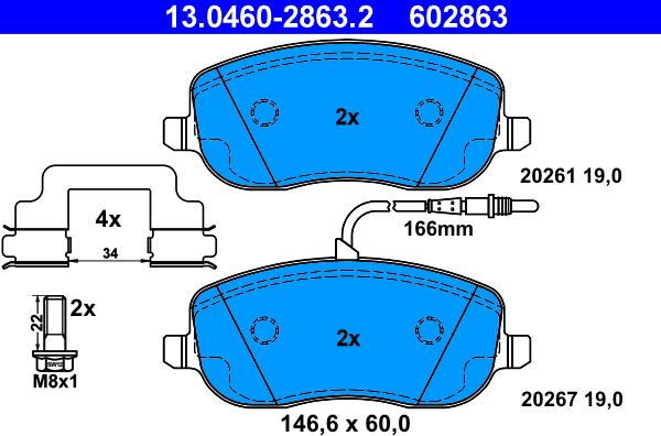 ATE 13.0460-2863.2 - Тормозные колодки, дисковые, комплект autospares.lv