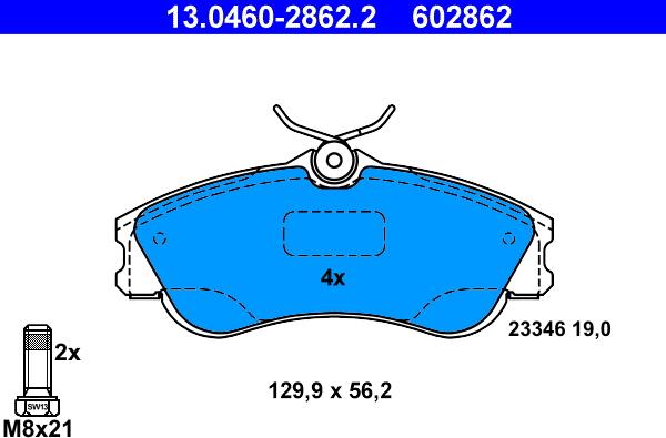 ATE 13.0460-2862.2 - Тормозные колодки, дисковые, комплект autospares.lv