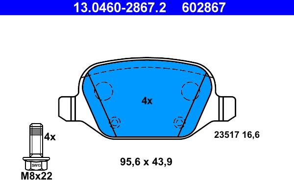 ATE 13.0460-2867.2 - Тормозные колодки, дисковые, комплект autospares.lv