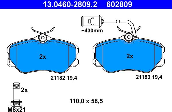 ATE 13.0460-2809.2 - Тормозные колодки, дисковые, комплект autospares.lv