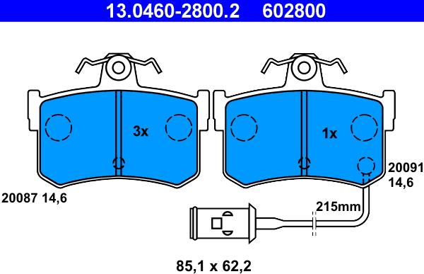 ATE 13.0460-2800.2 - Тормозные колодки, дисковые, комплект autospares.lv