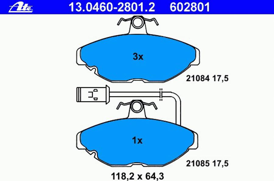 ATE 13.0460-2801.2 - Тормозные колодки, дисковые, комплект autospares.lv