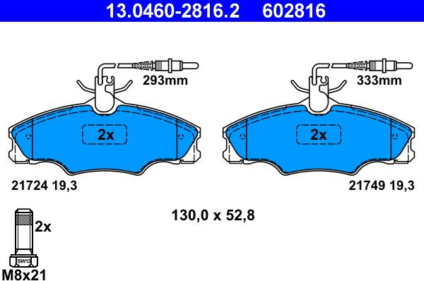 ATE 13.0460-2816.2 - Тормозные колодки, дисковые, комплект autospares.lv