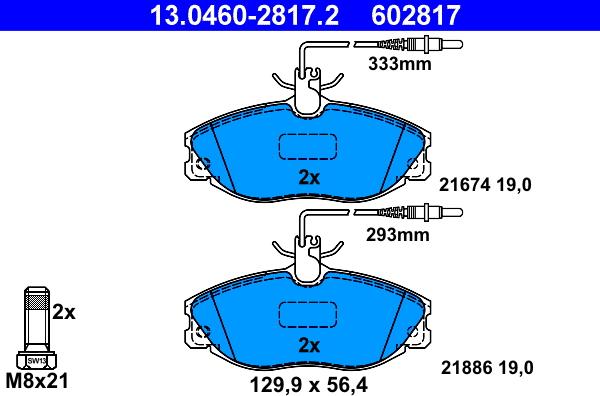 ATE 13.0460-2817.2 - Тормозные колодки, дисковые, комплект autospares.lv