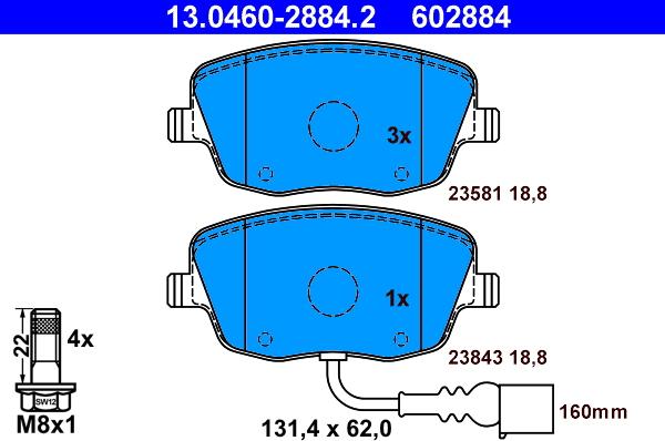 ATE 13.0460-2884.2 - Тормозные колодки, дисковые, комплект autospares.lv