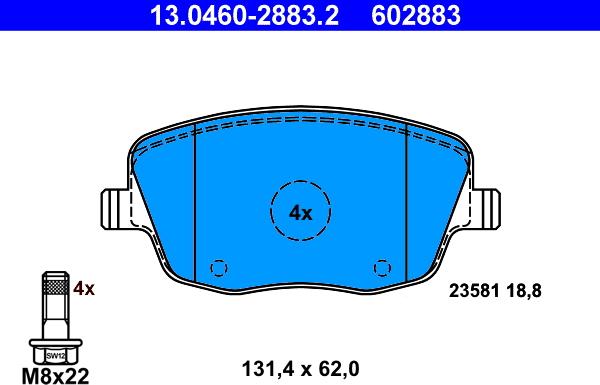 ATE 13.0460-2883.2 - Тормозные колодки, дисковые, комплект autospares.lv