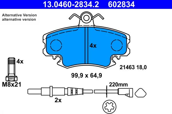 ATE 13.0460-2834.2 - Тормозные колодки, дисковые, комплект autospares.lv