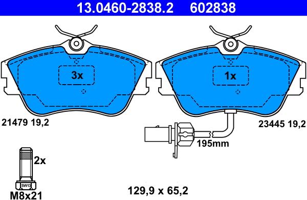 ATE 13.0460-2838.2 - Тормозные колодки, дисковые, комплект autospares.lv