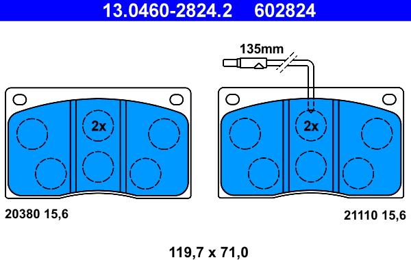 ATE 13.0460-2824.2 - Тормозные колодки, дисковые, комплект autospares.lv