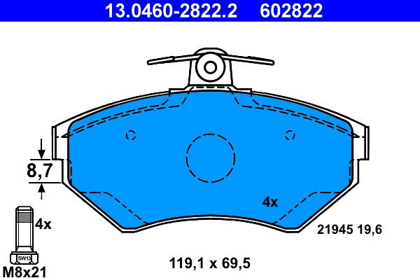 ATE 13.0460-2822.2 - Тормозные колодки, дисковые, комплект autospares.lv