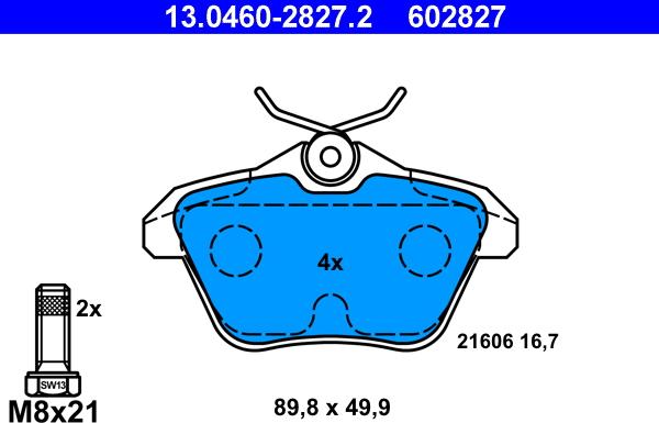 ATE 13.0460-2827.2 - Тормозные колодки, дисковые, комплект autospares.lv