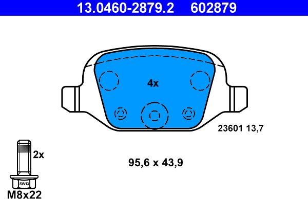 ATE 13.0460-2879.2 - Тормозные колодки, дисковые, комплект autospares.lv