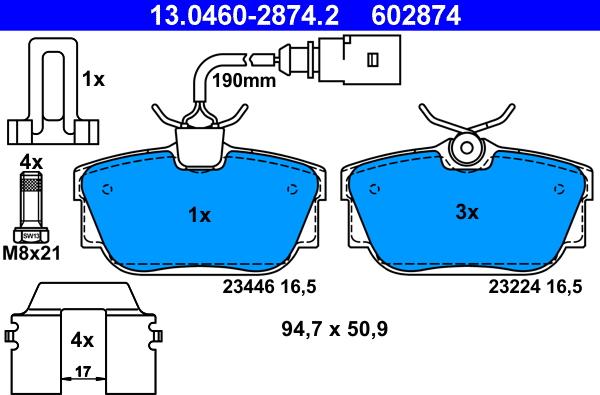 ATE 13.0460-2874.2 - Тормозные колодки, дисковые, комплект autospares.lv